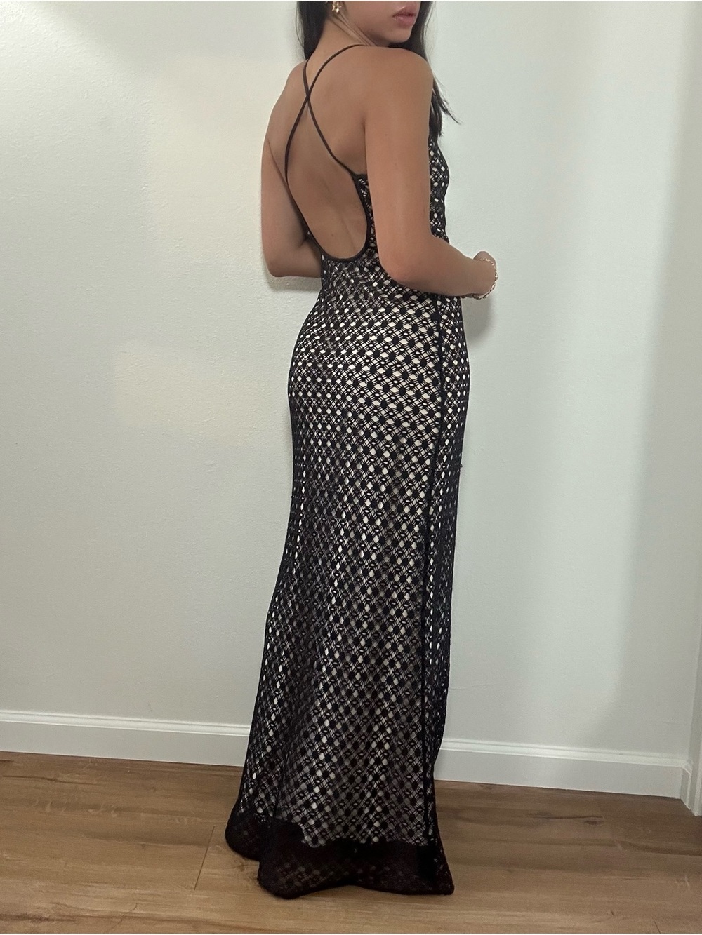 Laundry By Shelli Segal vintage 90’s Black Lace Maxi Dress Evening Dress Size S - Picture 7 of 16